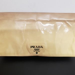 Authentic Prada cream color patent leather clutch